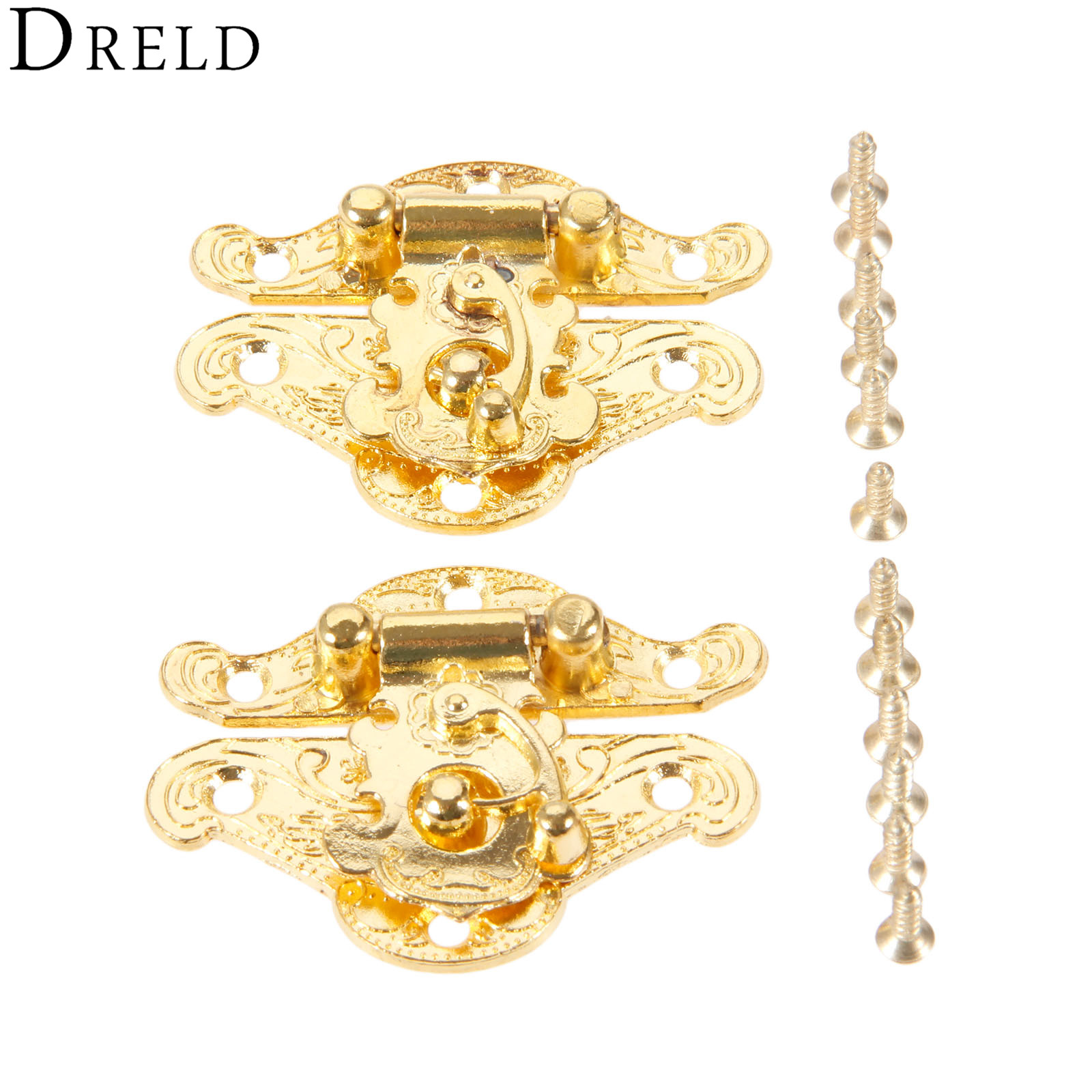 Furniture Hardware Antique - Dreld 2個アンティークゴールドボックスラッチハスプロックキャッチラッチ家具ハードウェアジュエリーボックススーツケースバックルクリップクラスプ38*49ミリメートル