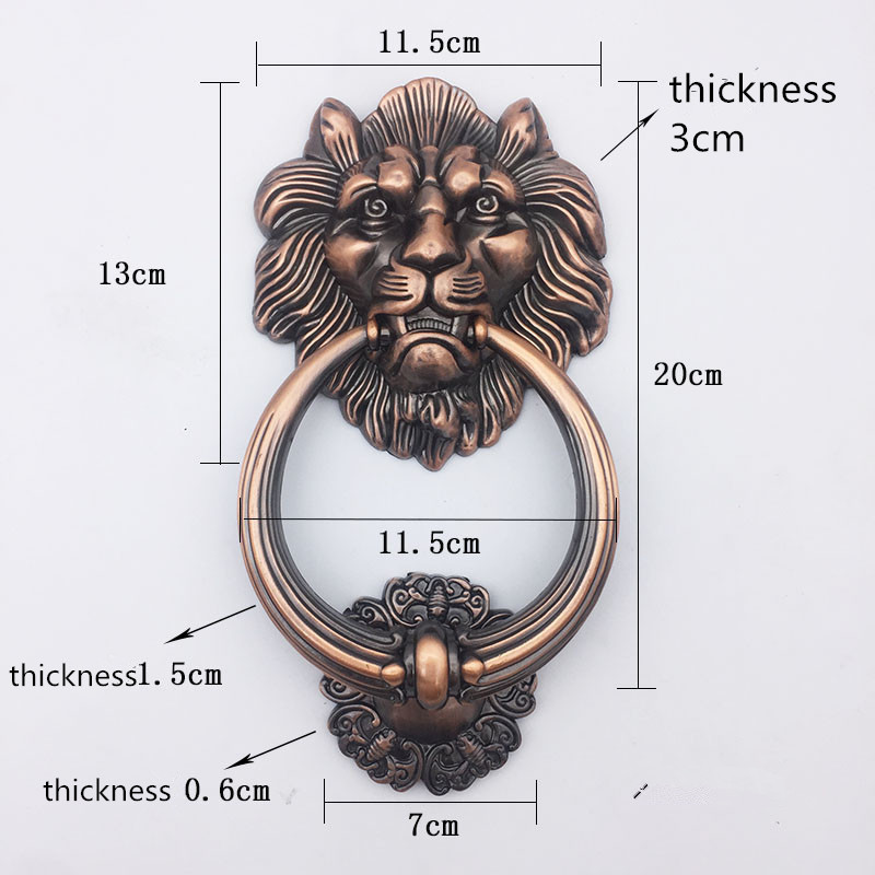 Furniture Hardware Antique - アンティークブロンズライオンヘッドハンドルドアノッカー木製ドアノブノックレッドブロンズ家具家の装飾ハードウェアドアノッカー