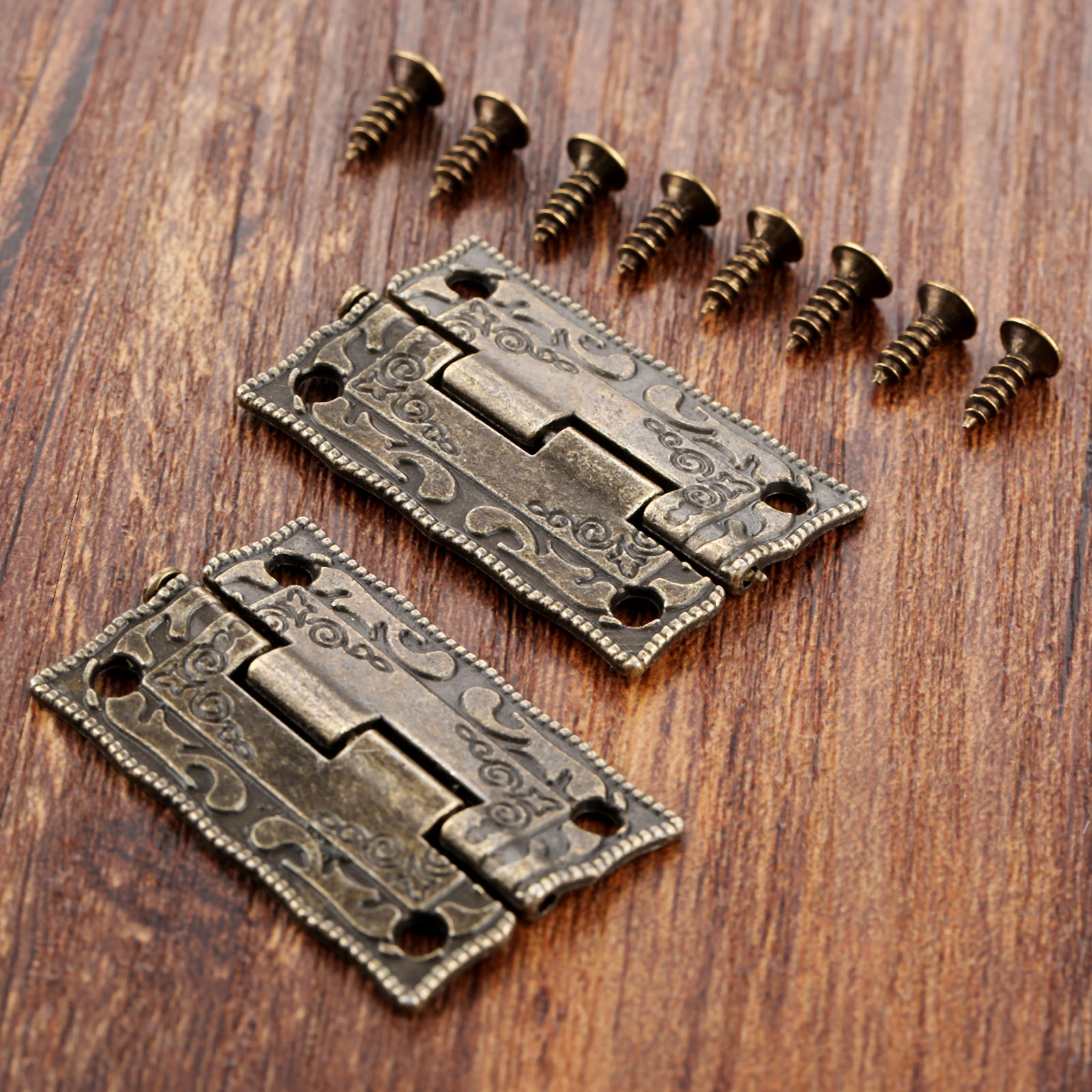 Furniture Hardware Antique - 2つのドアと引き出しのヒンジ,アンティークブロンズ,木製家具の保管用の装飾的なミニヒンジ35x23mm
