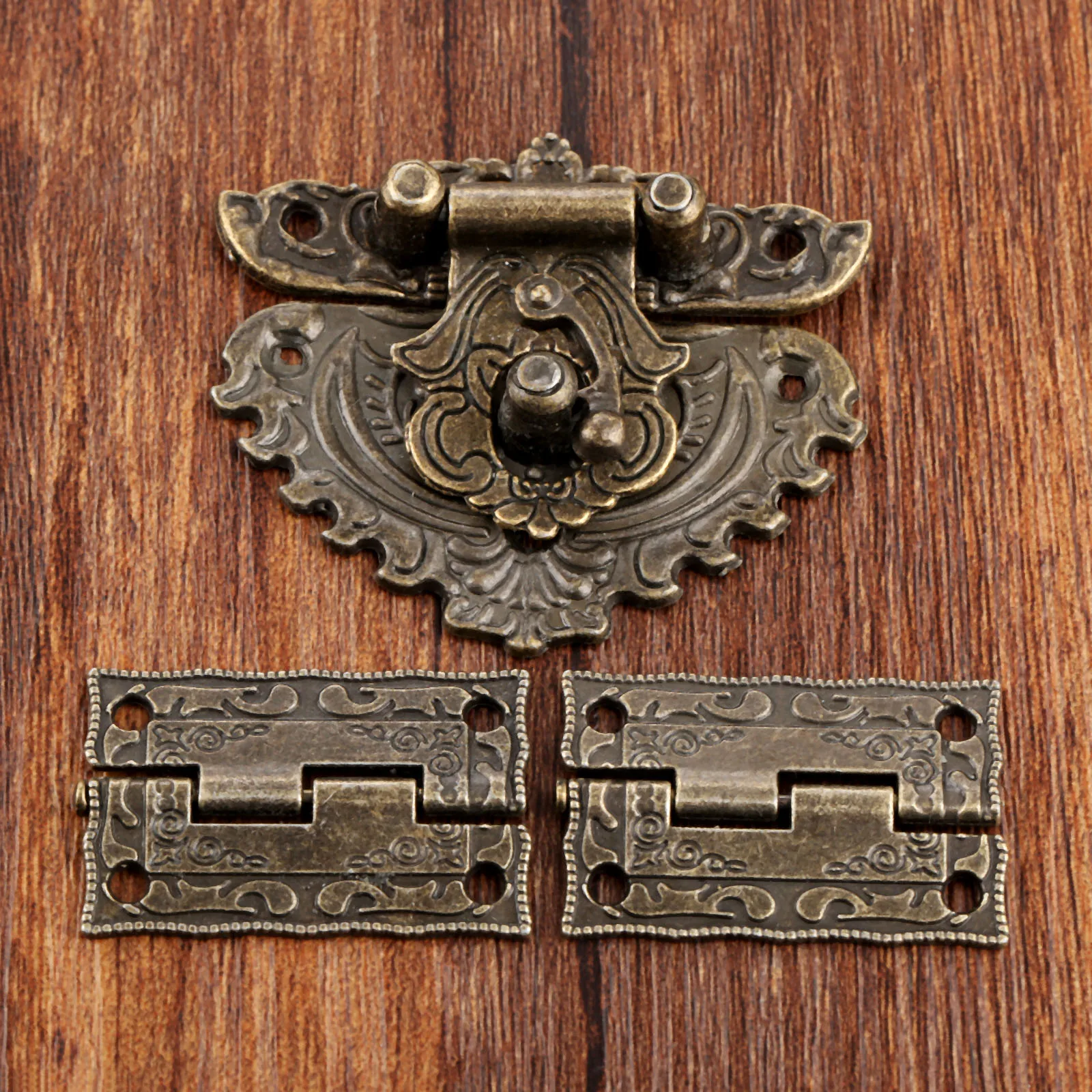 Furniture Hardware Hinges - 3ピース/セットアンティークブロンズ南京錠ウッドボックスラッチラッチハスプスーツケースキャビネット家具ヒンジ装飾ハードウェアレトロ