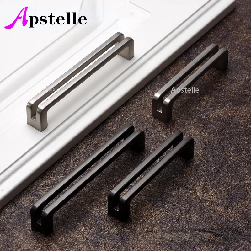 Furniture Rotating Hardware - 新中国ダブルハンドルドア亜鉛合金起毛マットブラック中空ハンドル本棚引き出しハンドルノブハンドルハードウェア