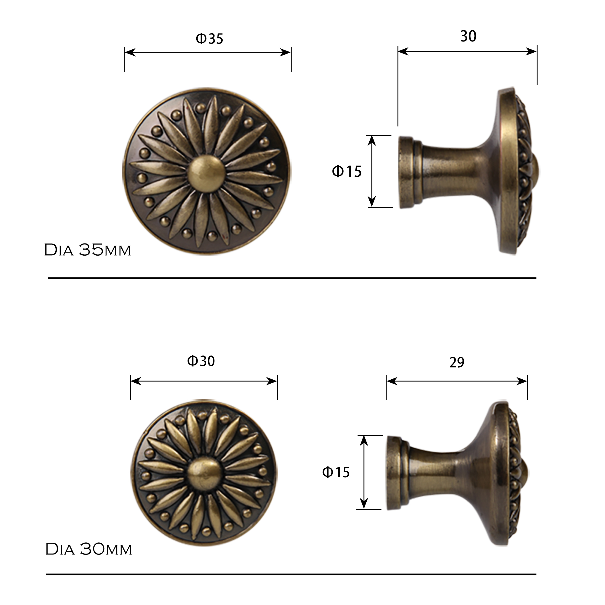 4 個ヴィンテージアンティーク真鍮銅色木製家具ドアハンドル引 - Furniture Hardware Antique のレビューと価格
